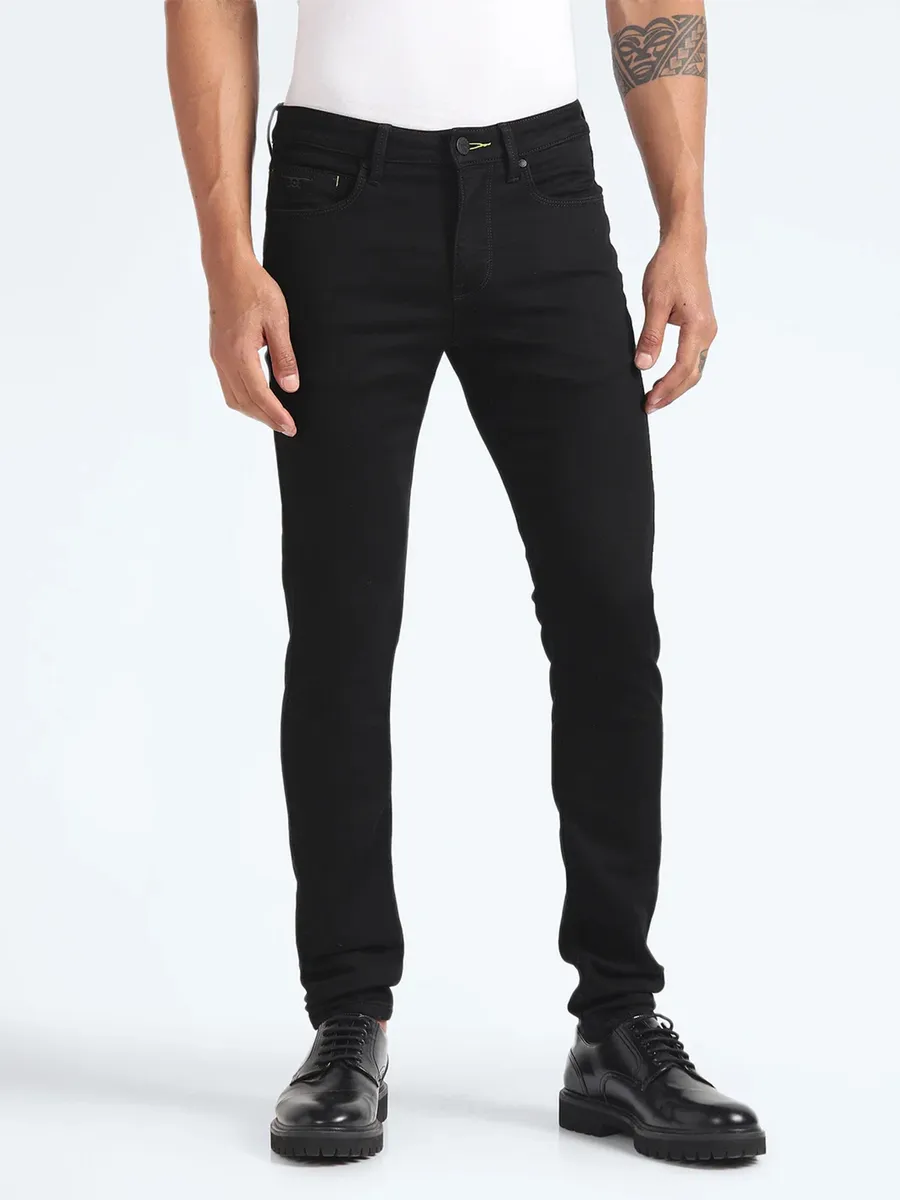 FLYING MACHINE solid black super skinny fit jeans