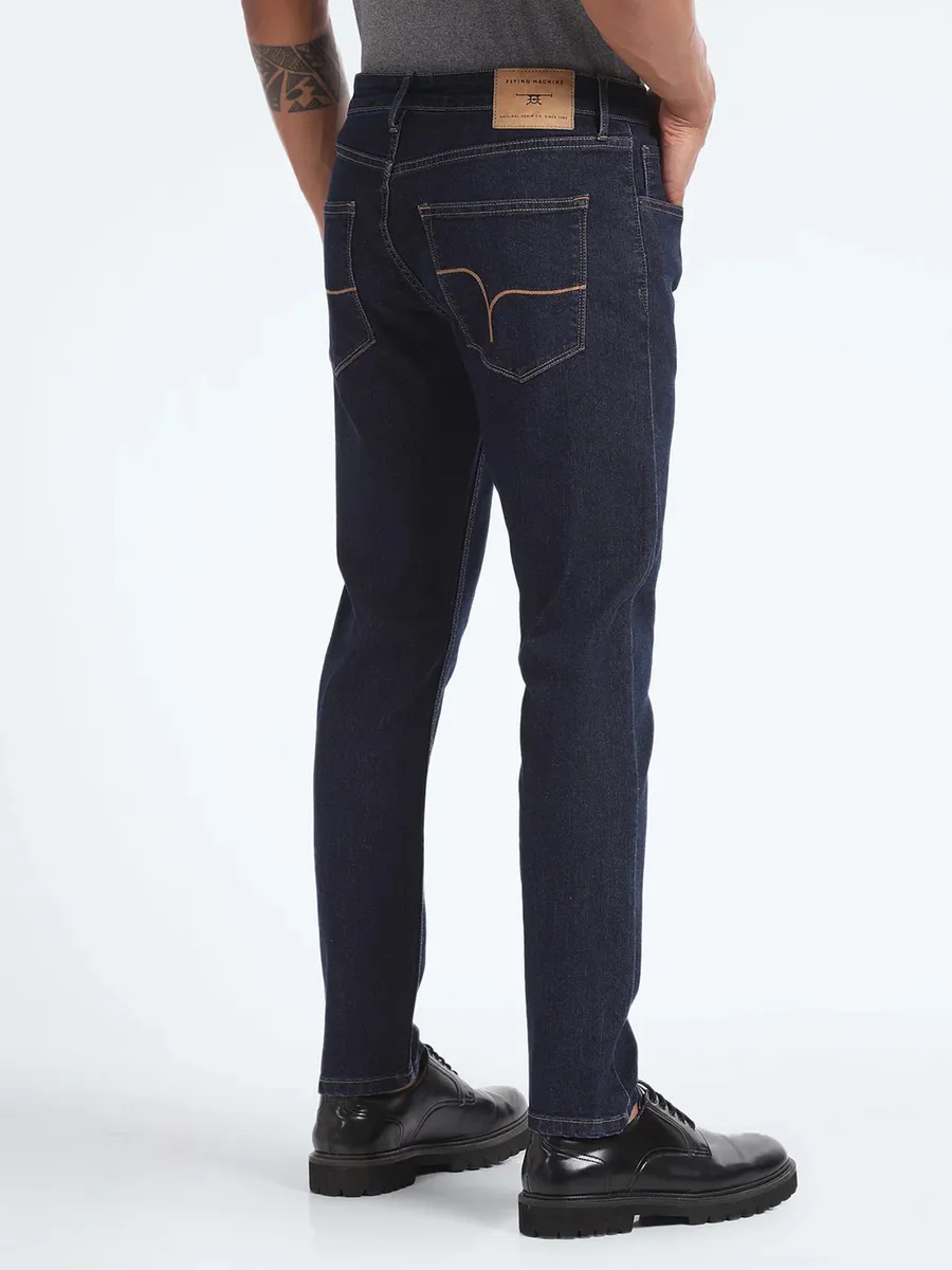 Flying Machine solid navy slim tapered fit jeans