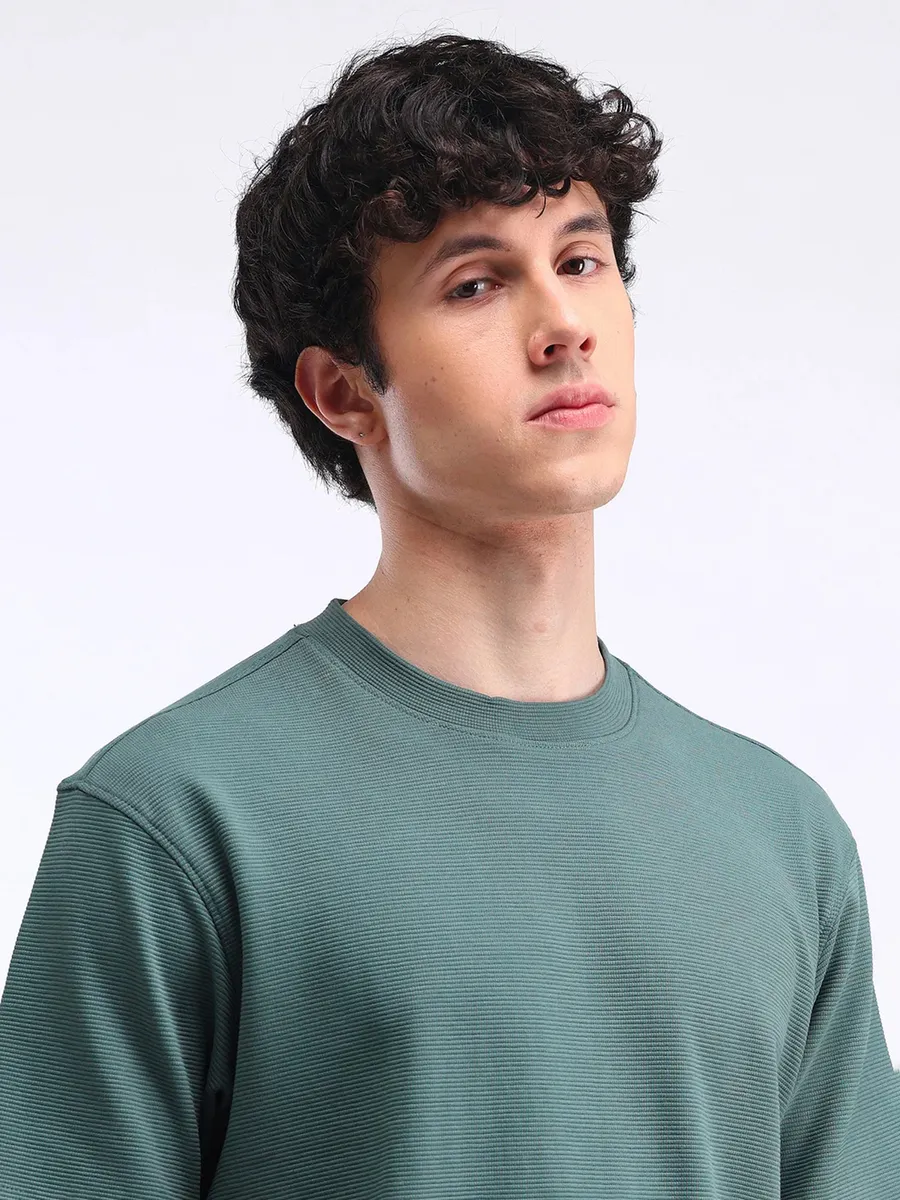 FLYING MACHINE textured dark green cotton t-shirt