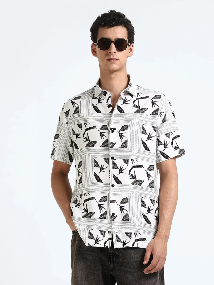 FLYING MACHINE white and black printed shirt