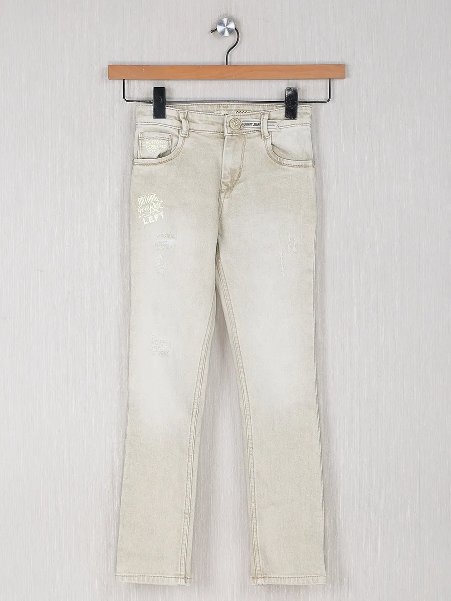 Forway cream ripped denim jeans