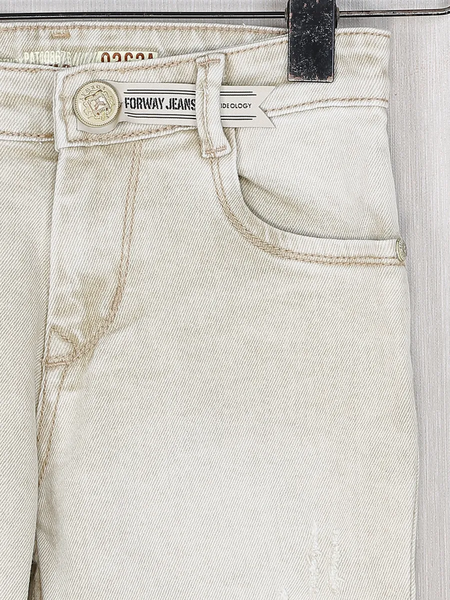 Forway cream ripped denim jeans