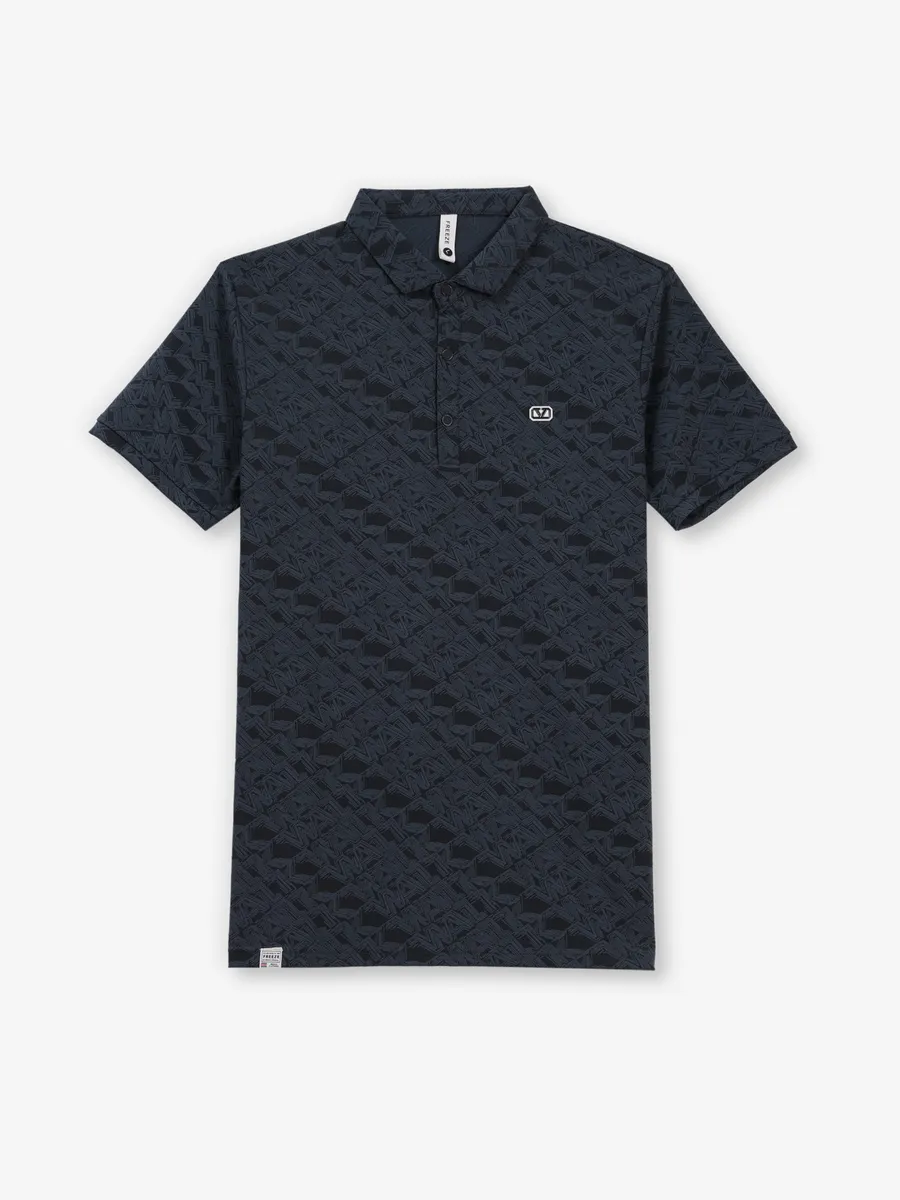 FREEZE dark blue printed slim fit polo t-shirt