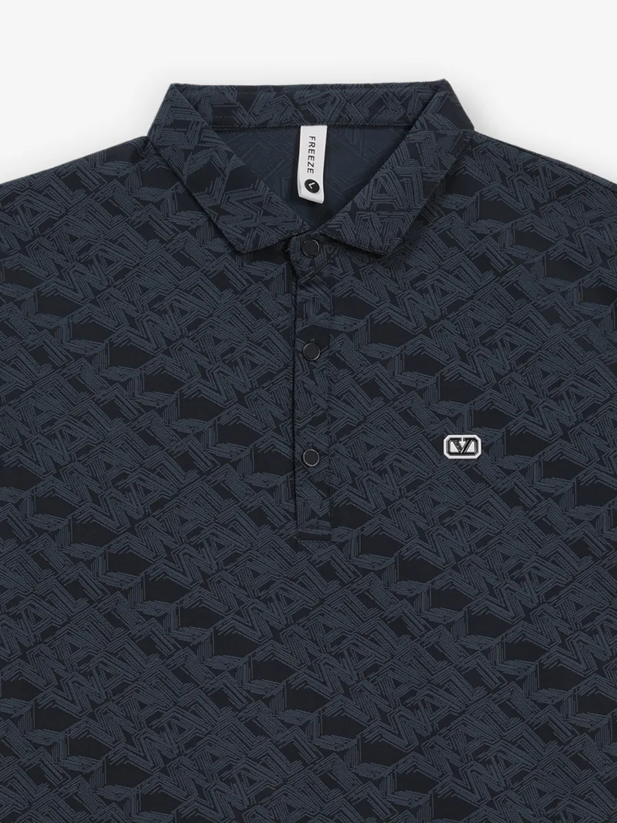 FREEZE dark blue printed slim fit polo t-shirt