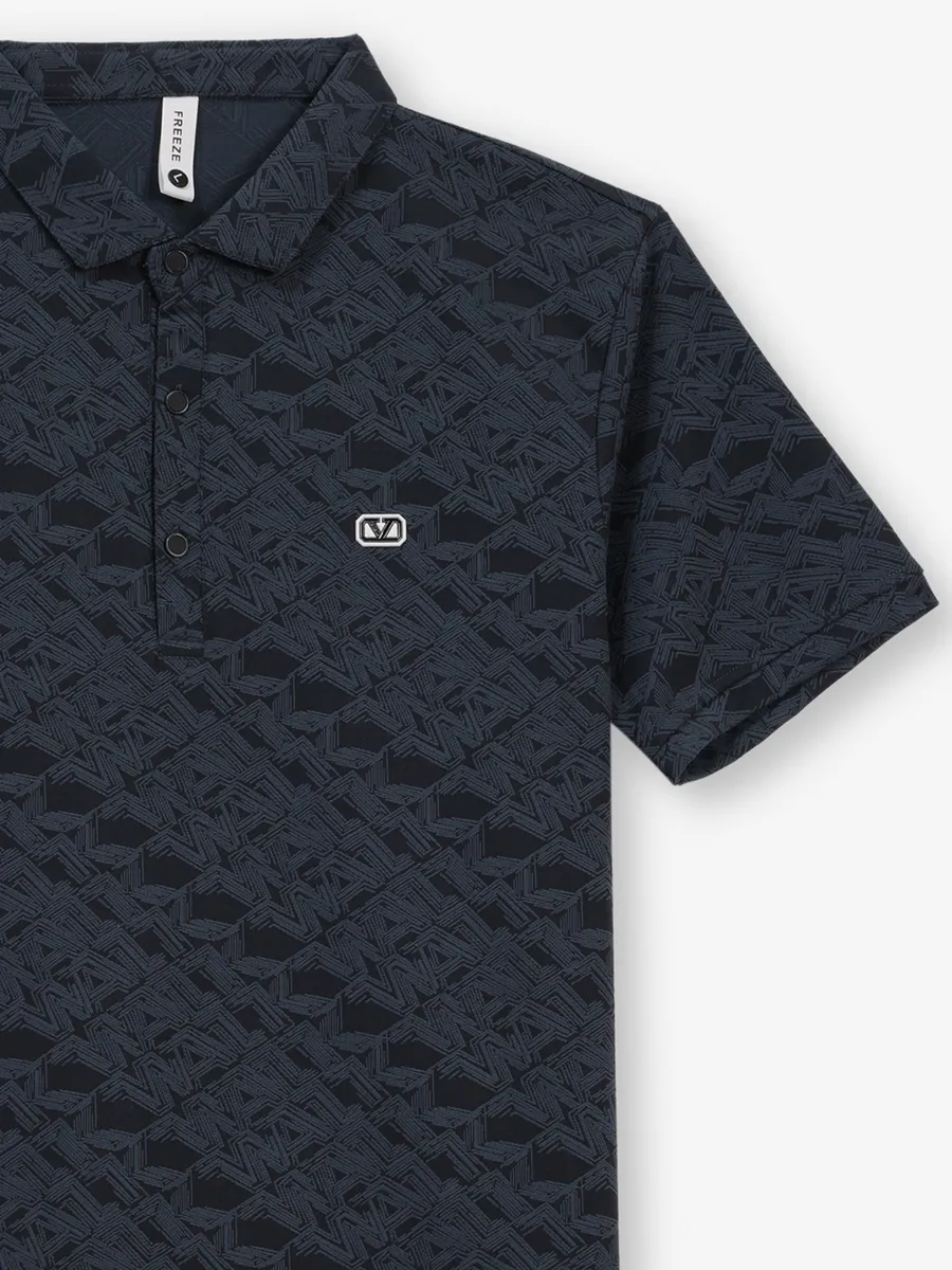 FREEZE dark blue printed slim fit polo t-shirt