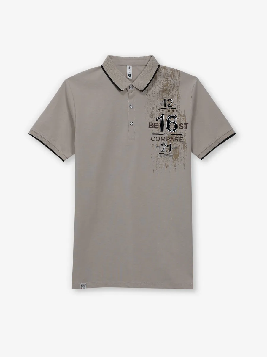 FREEZE dusty beige printed cotton t-shirt