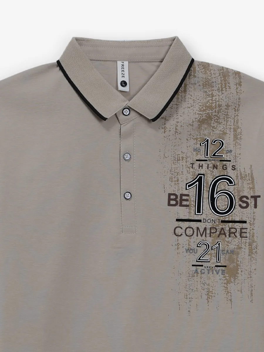 FREEZE dusty beige printed cotton t-shirt