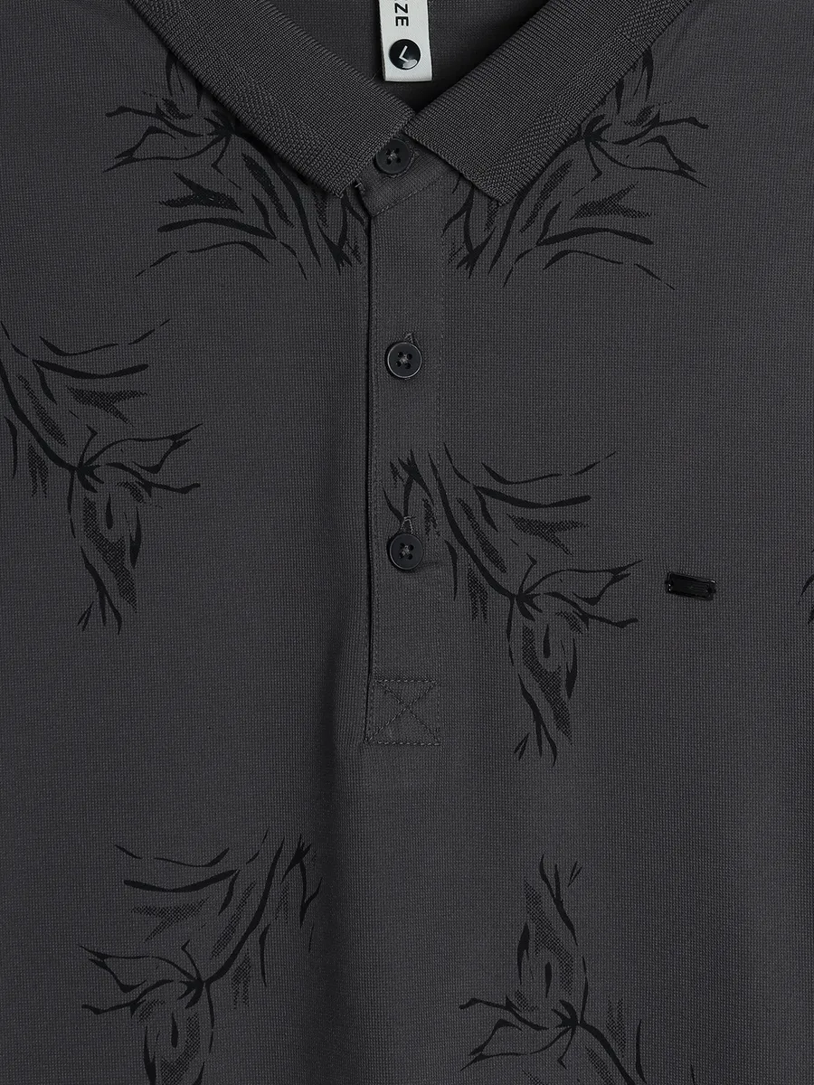 FREEZE grey printed polo t-shirt