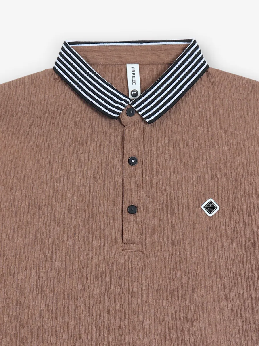 FREEZE plain brown polo cotton t-shirt