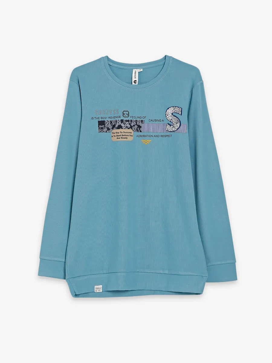 Freeze sky blue cotton printed t shirt