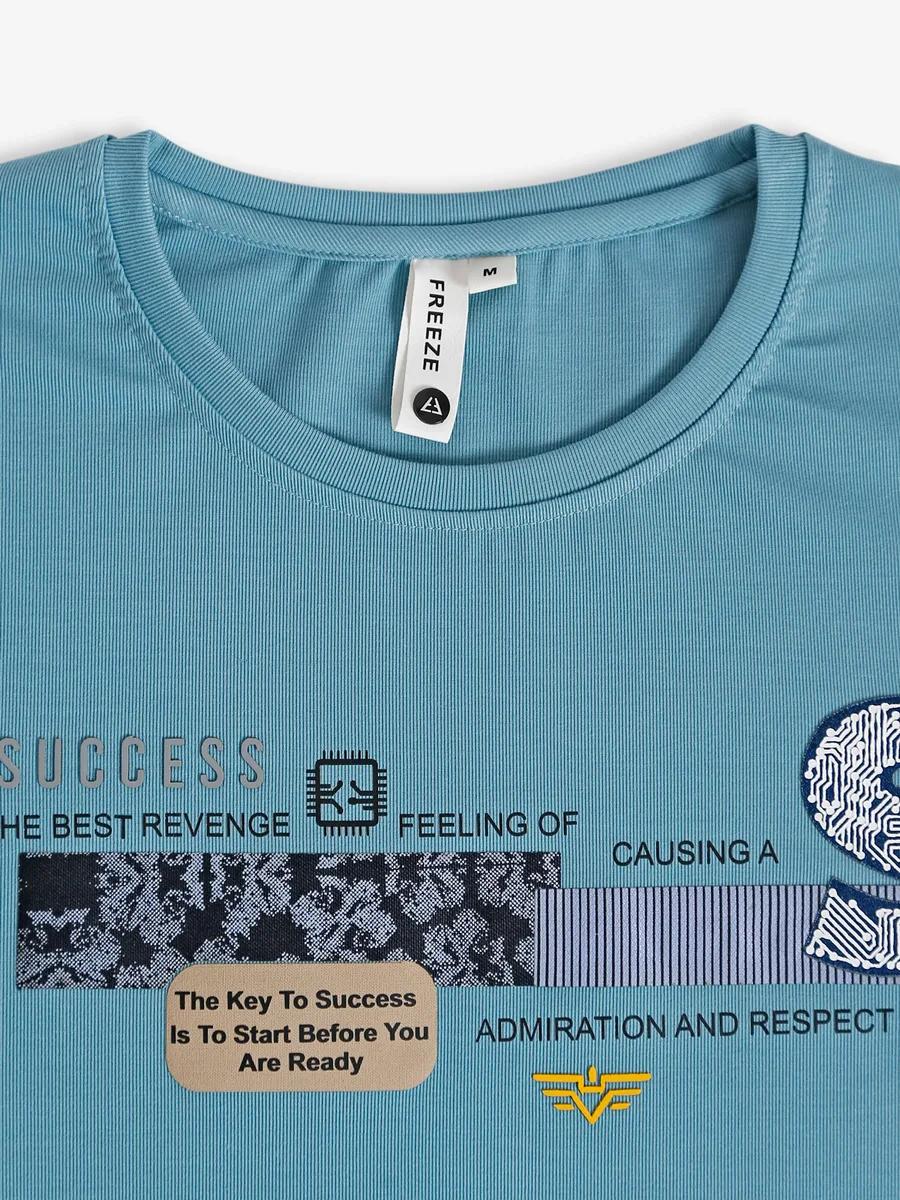 Freeze sky blue cotton printed t shirt