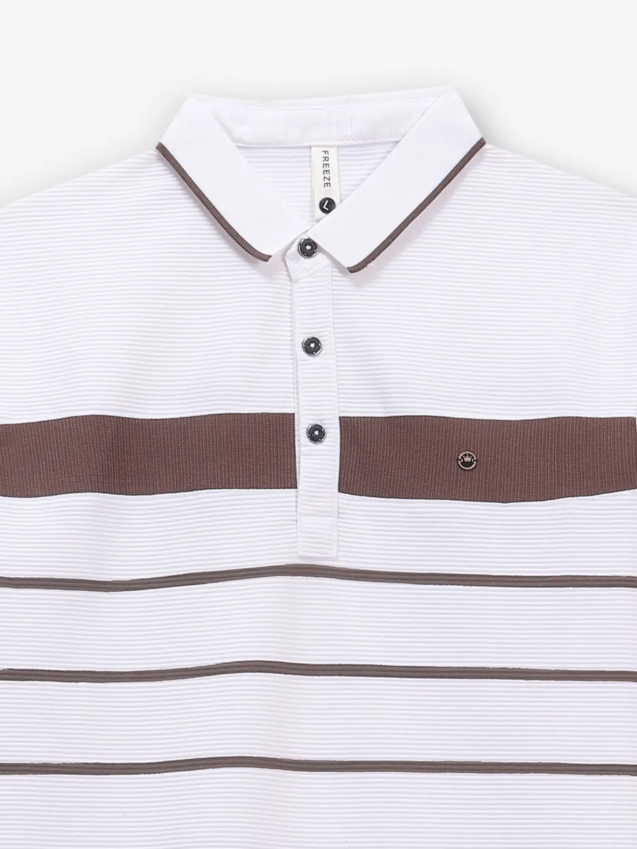 FREEZE striped white and brown cotton t-shirt