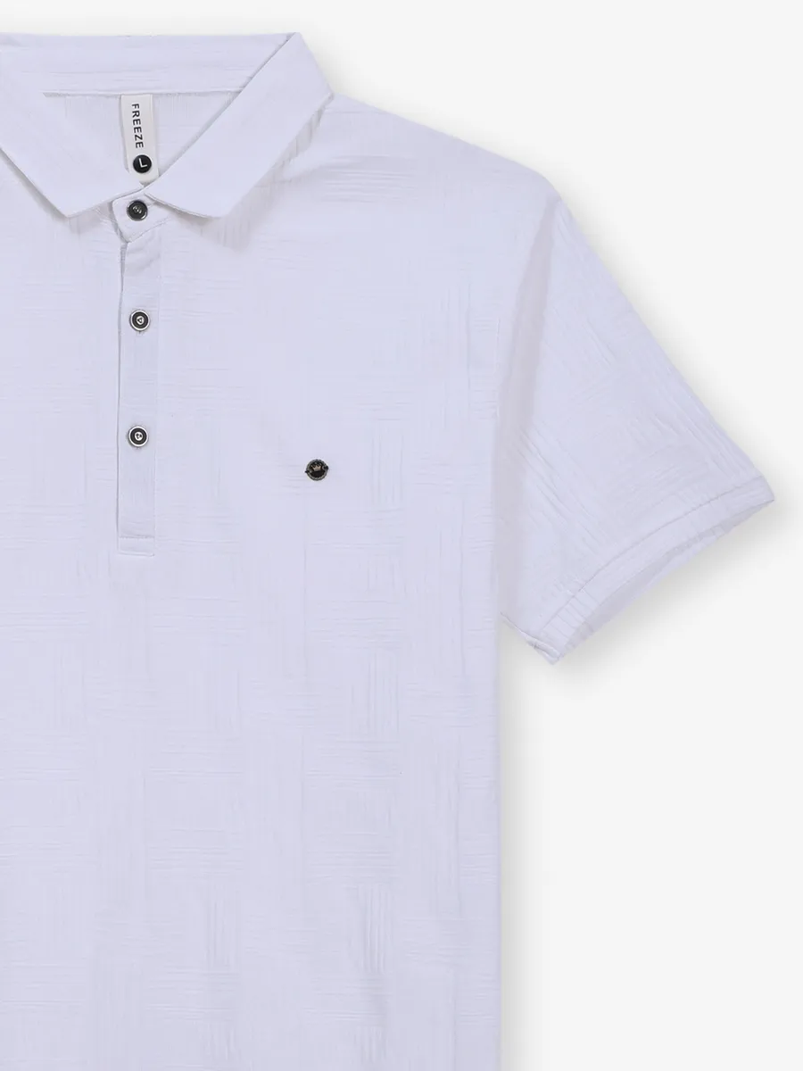 FREEZE taxtured white slim fit polo t-shirt