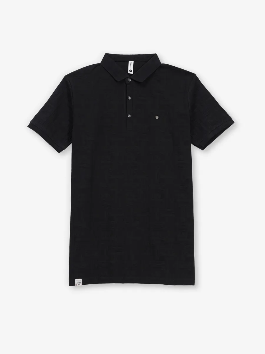 FREEZE textured black slim fit polo t-shirt
