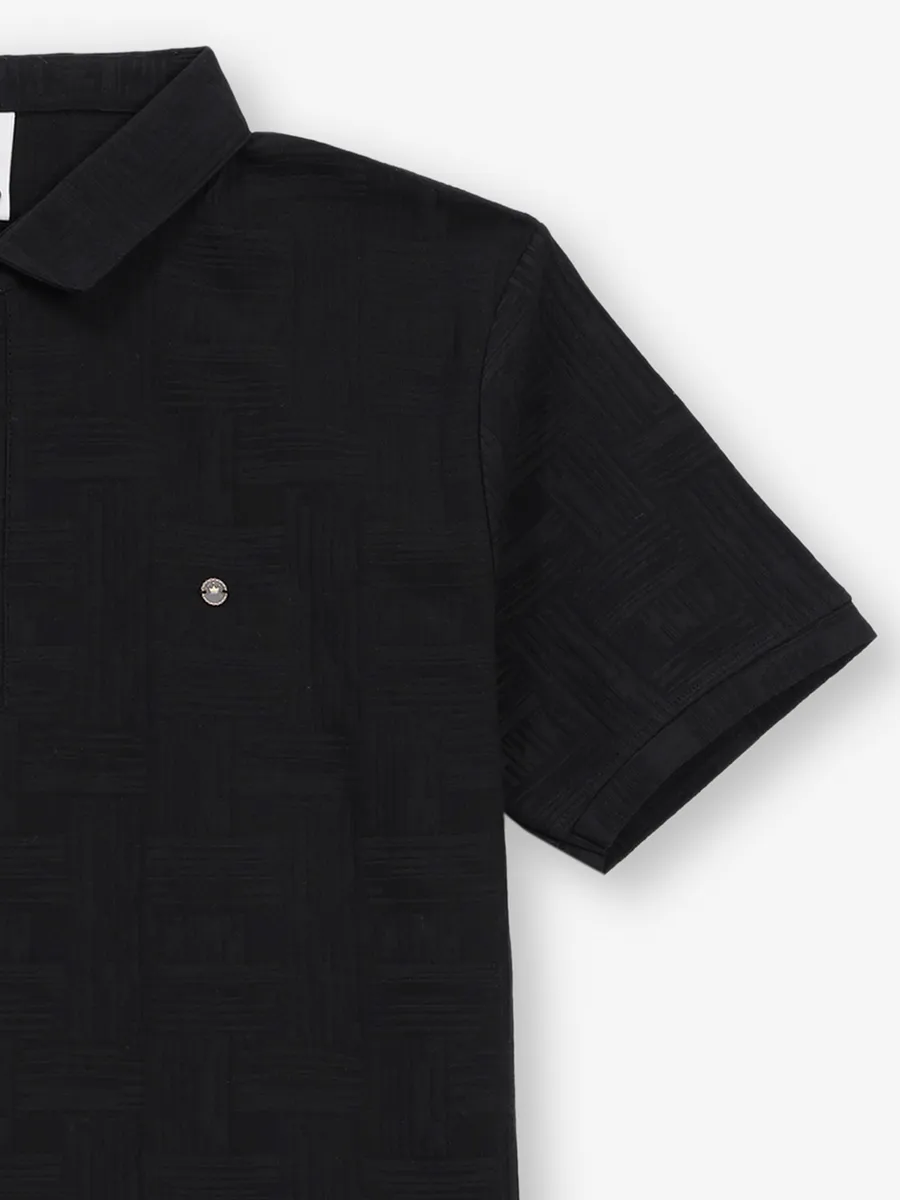 FREEZE textured black slim fit polo t-shirt