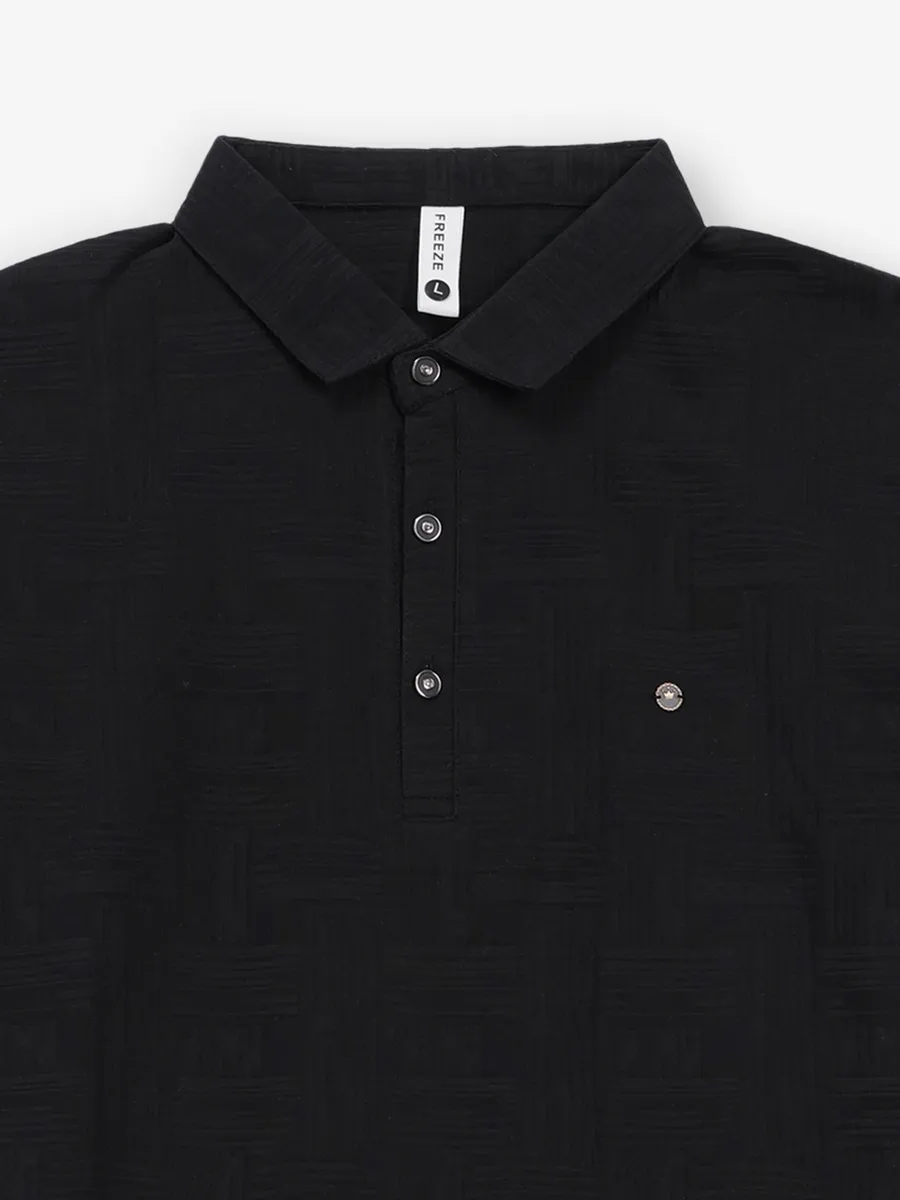 FREEZE textured black slim fit polo t-shirt