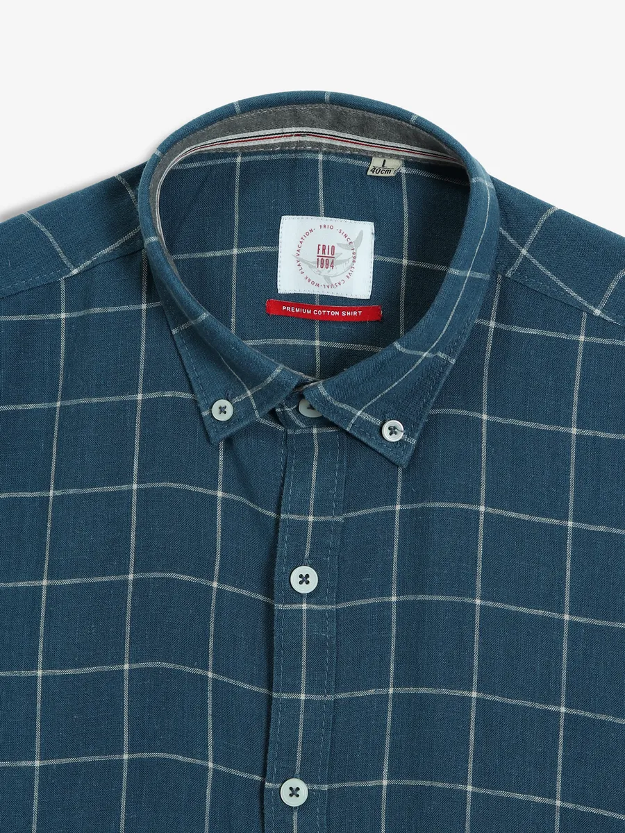 FRIO checks buttondown blue shirt