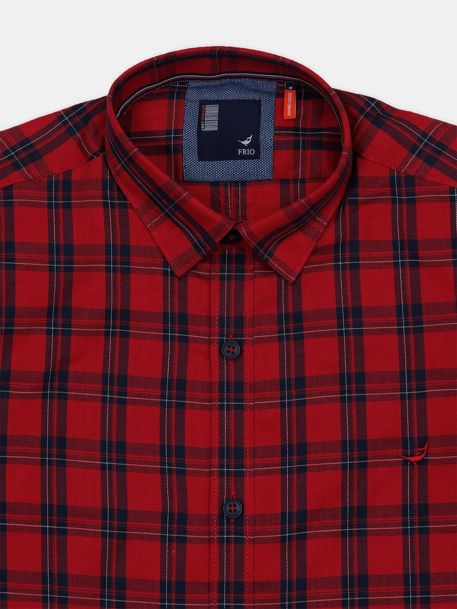 Frio cotton red checked casual shirt