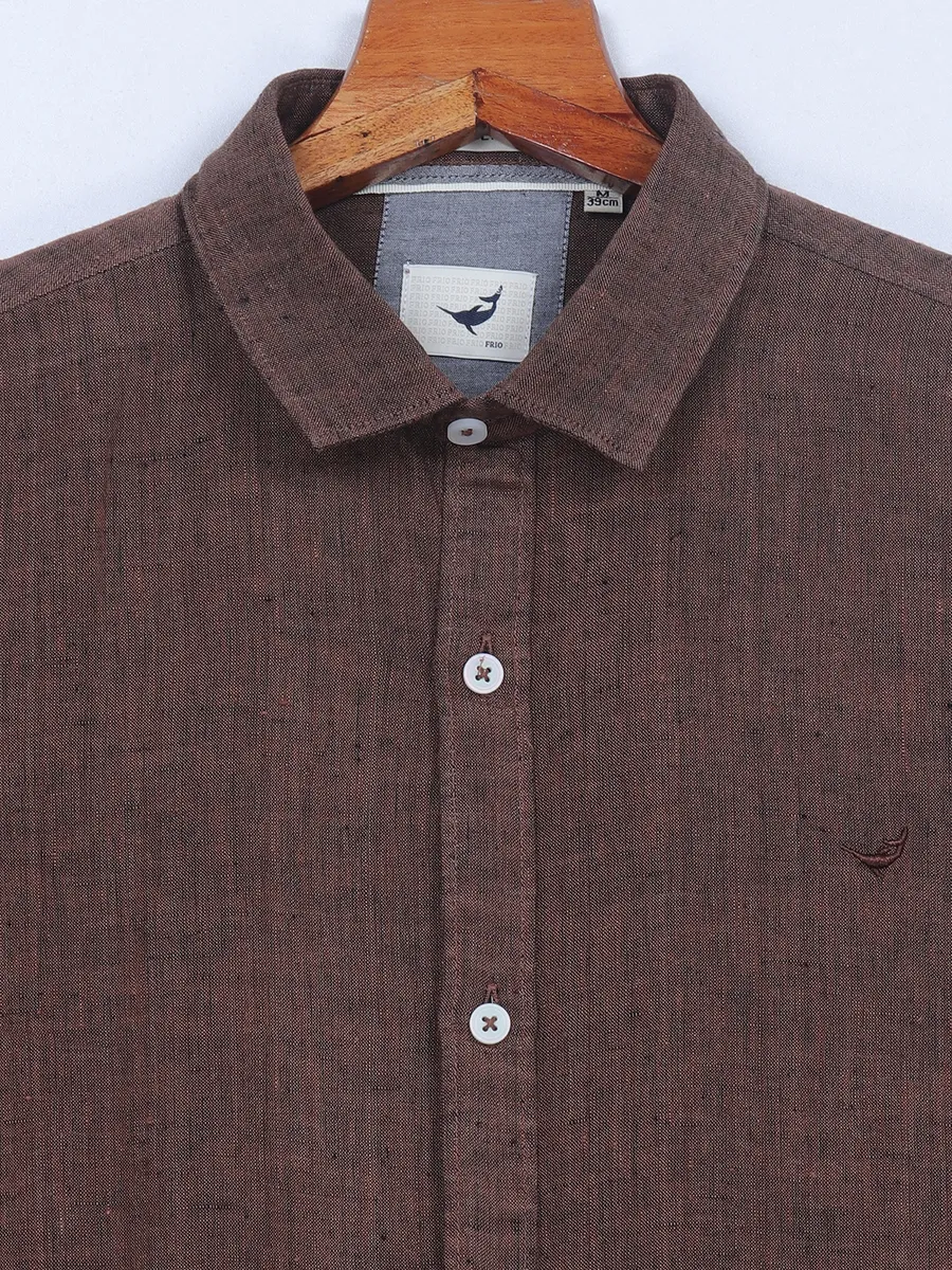 Frio full sleeves linen brown plain shirt