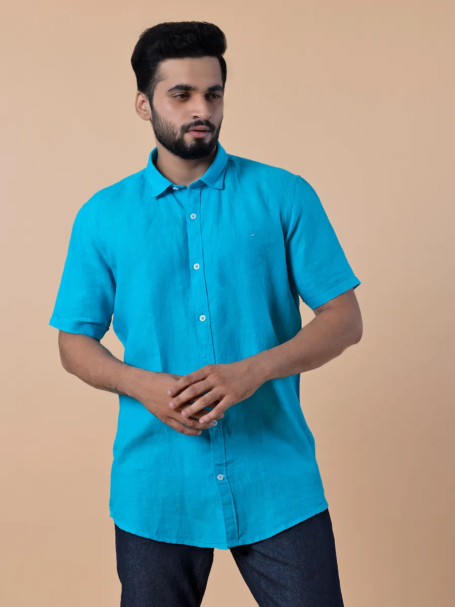 Frio linen casual aqua slim fit shirt