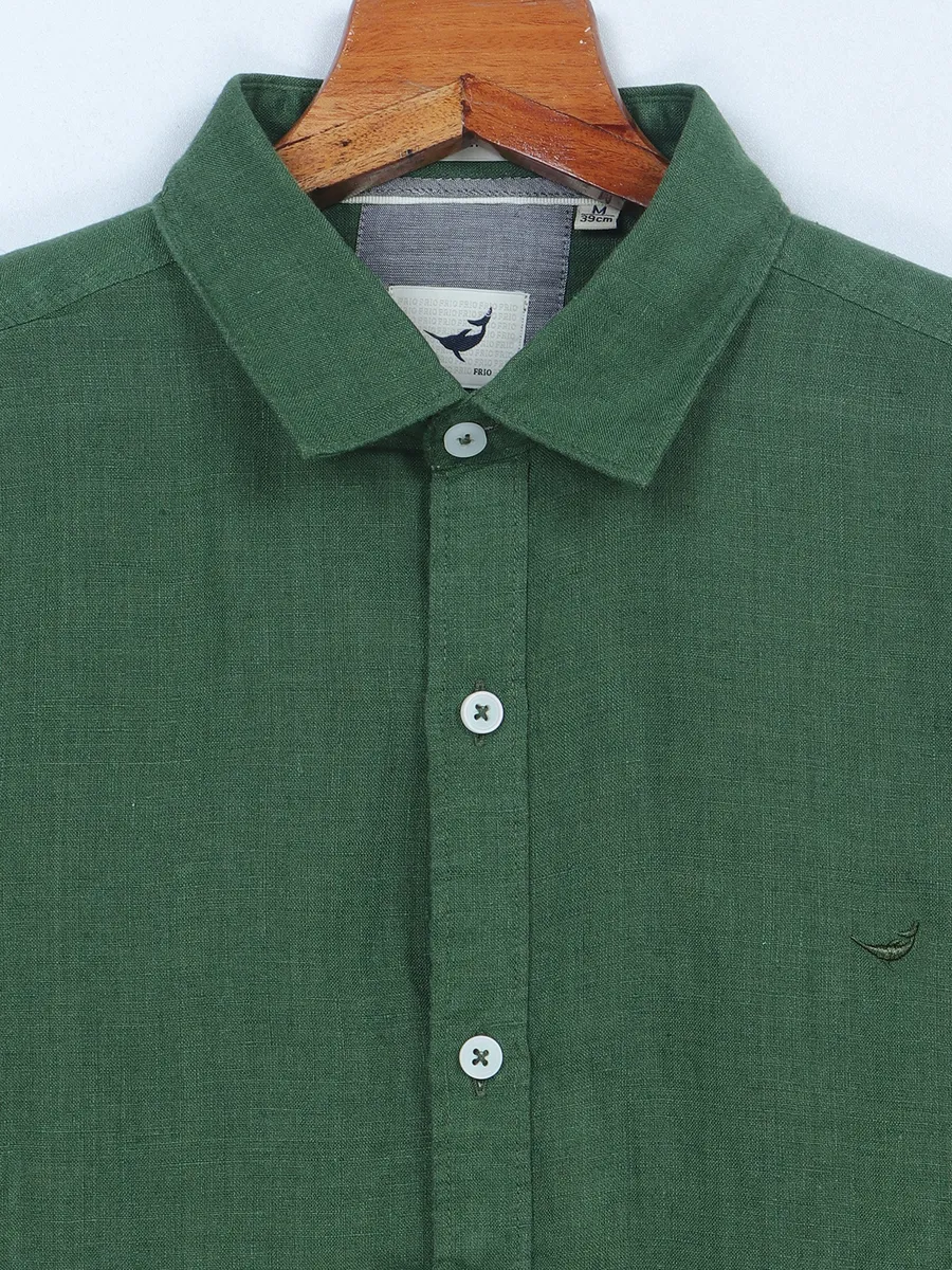 Frio linen dark green half sleeves shirt