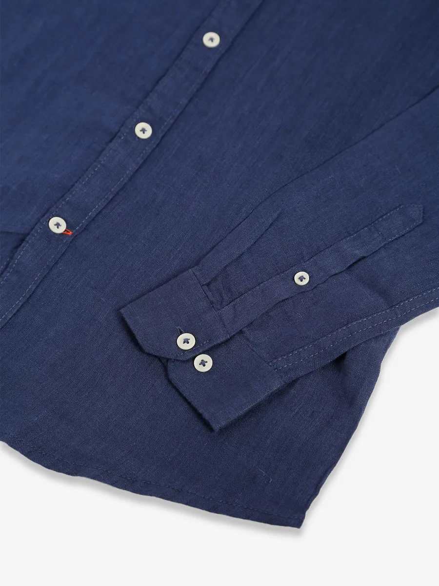 Frio navy plain linen shirt