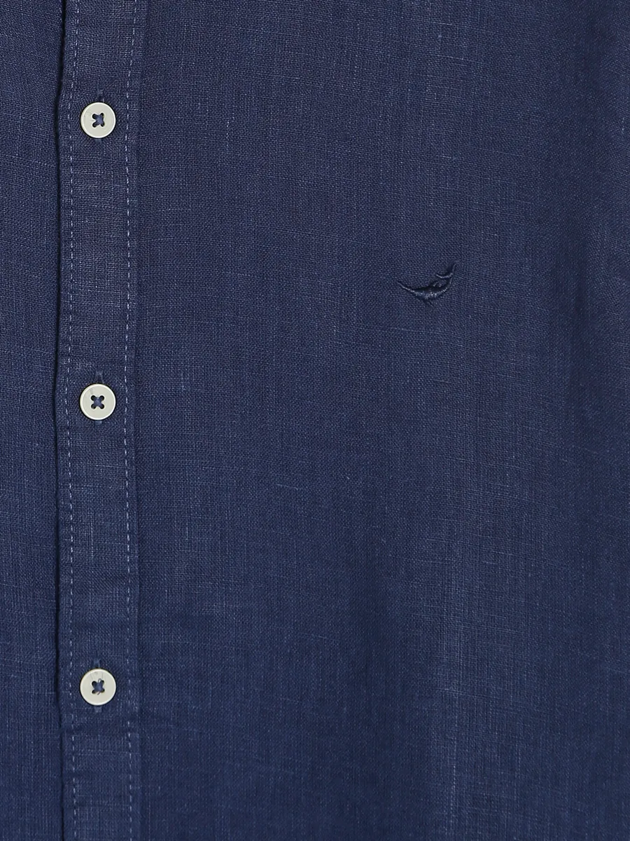 Frio navy plain linen shirt