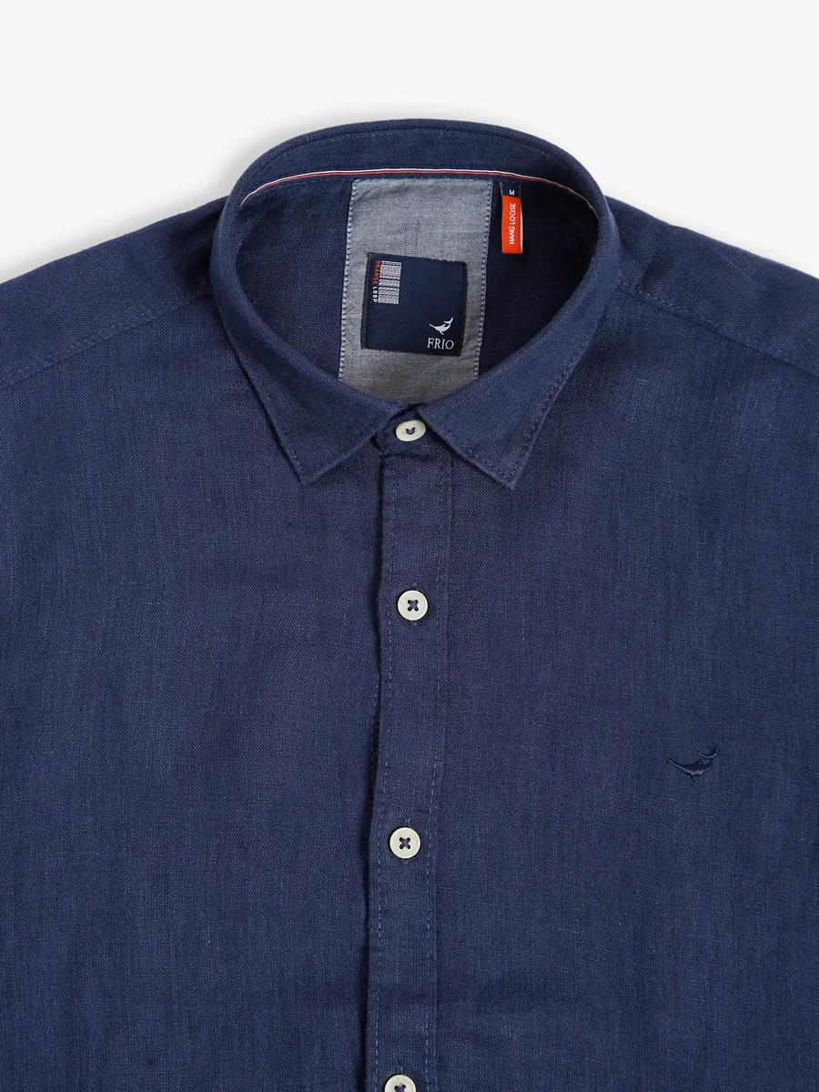 Frio navy plain linen shirt