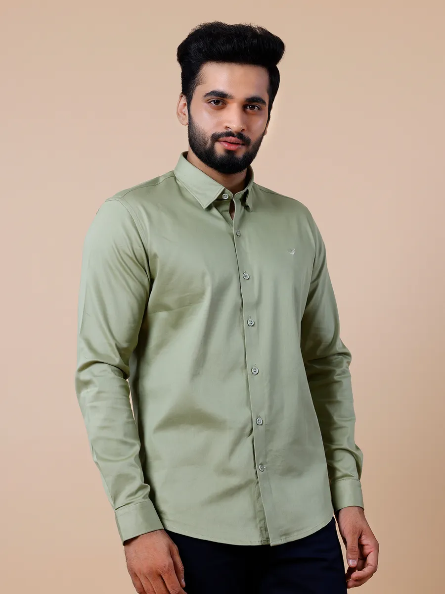 Frio pista green plain cotton shirt