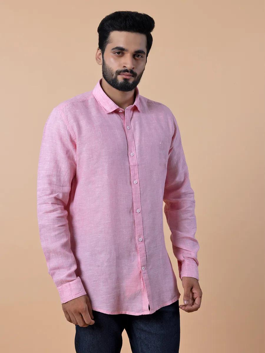 Frio plain dark pink linen shirt