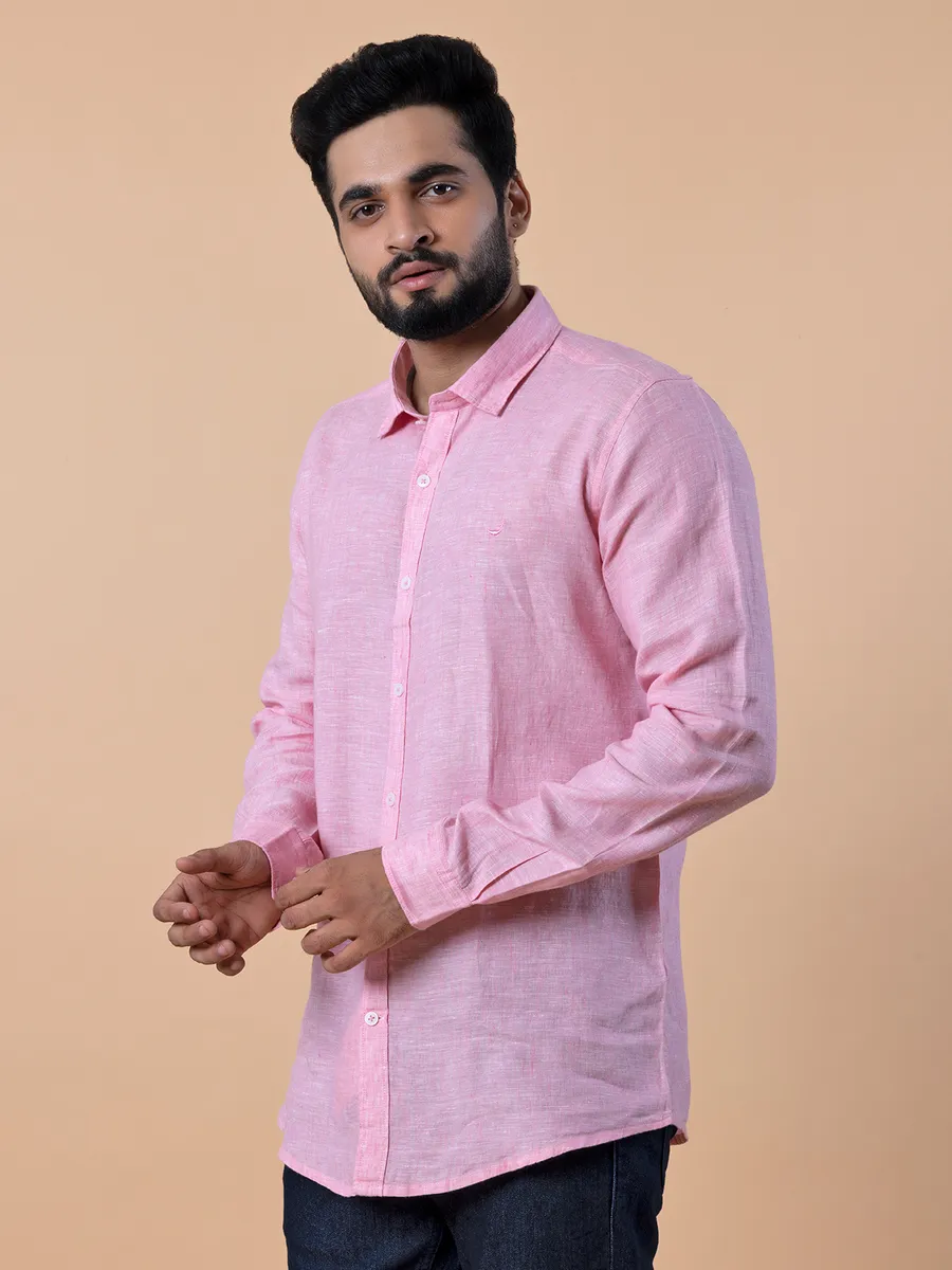 Frio plain dark pink linen shirt