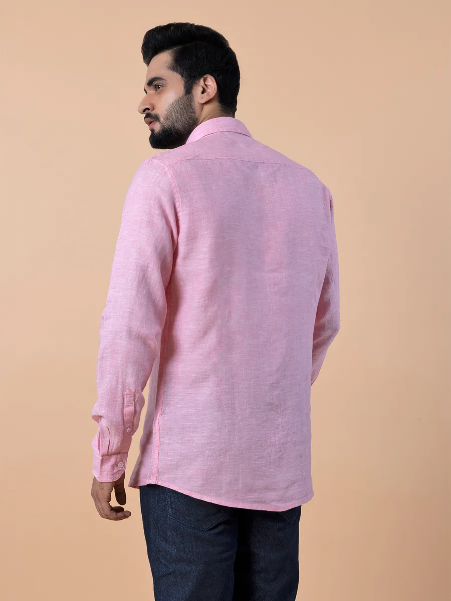 Frio plain dark pink linen shirt