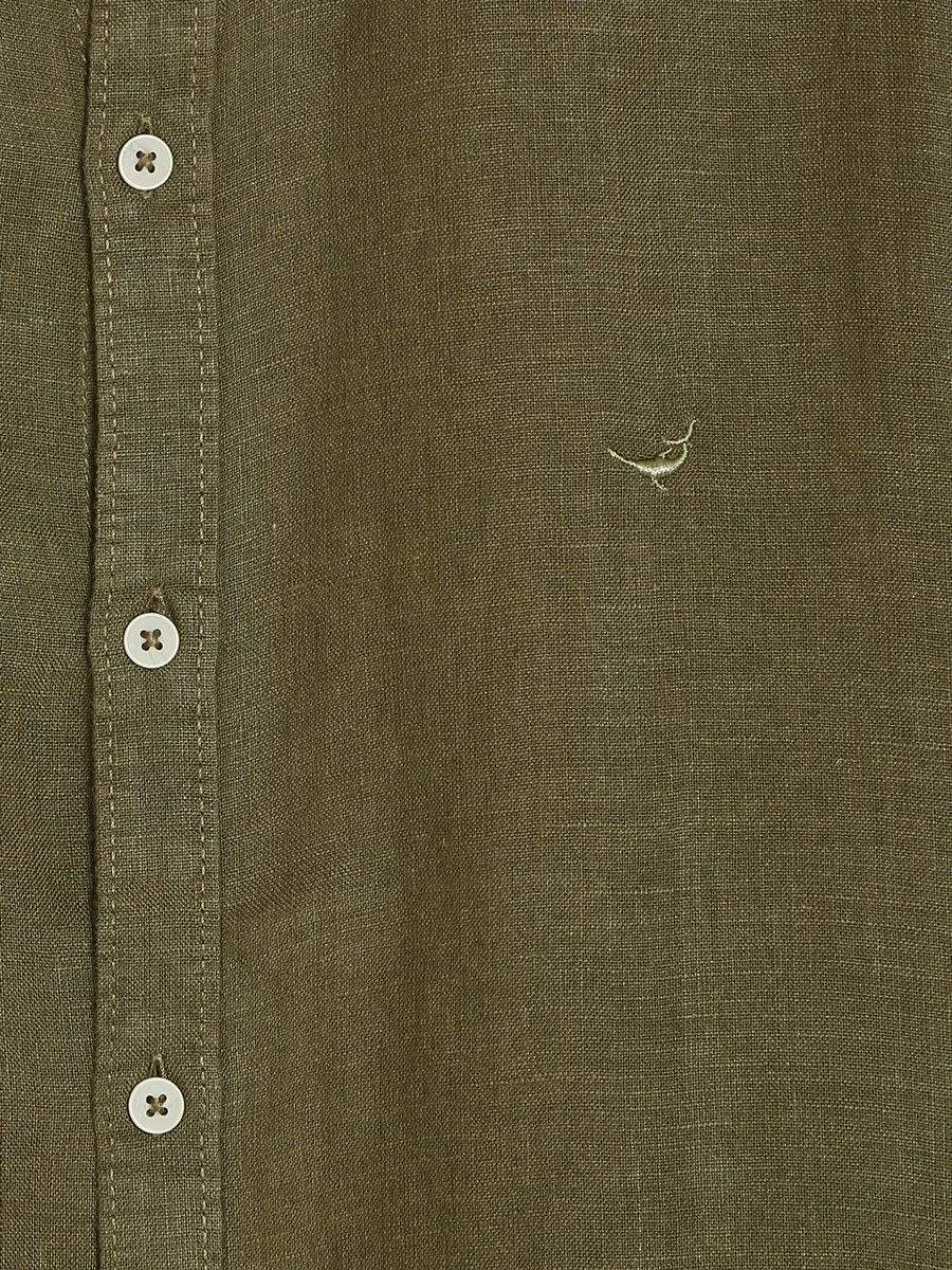 Frio plain linen olive shirt
