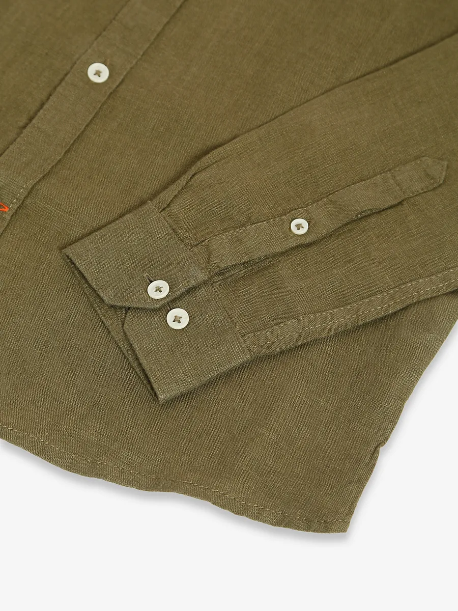 Frio plain linen olive shirt