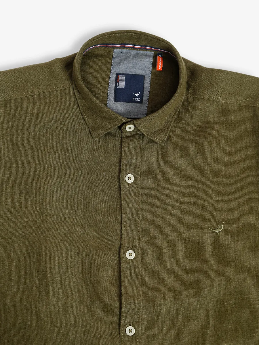 Frio plain linen olive shirt