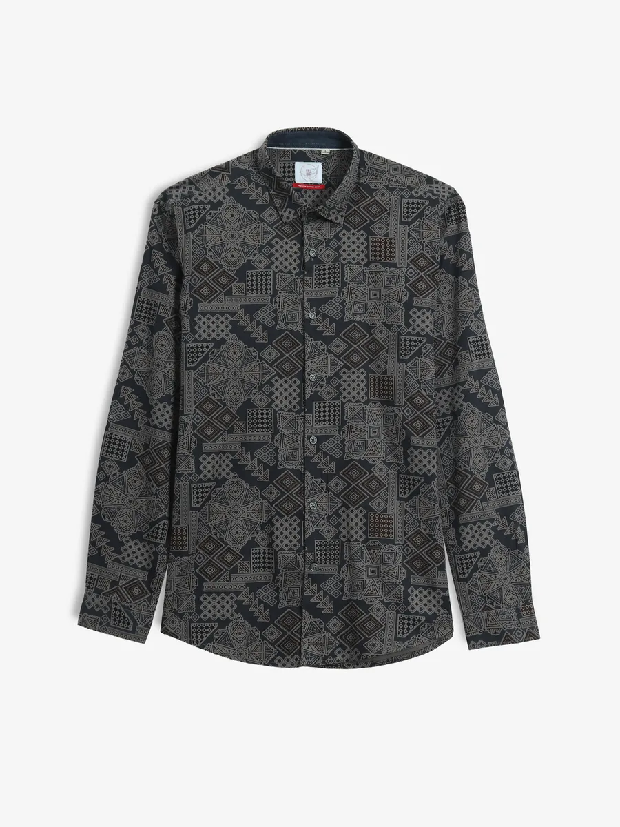 FRIO printed dark grey cotton shirt