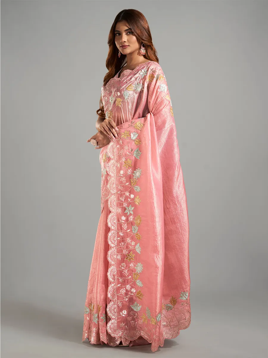 Fusion peach tissue silk saree