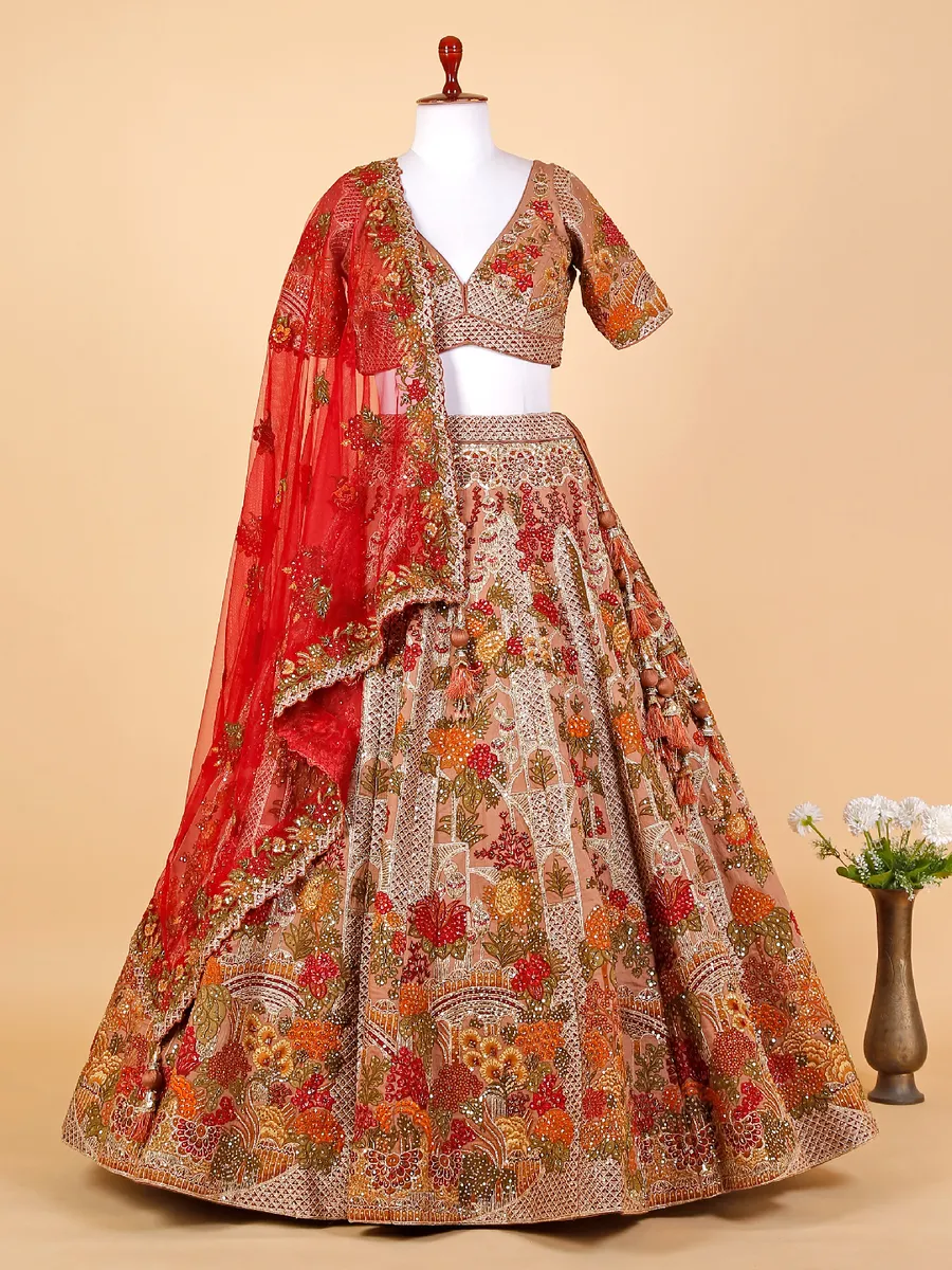 Georgeous peach silk bridal lehenga choli