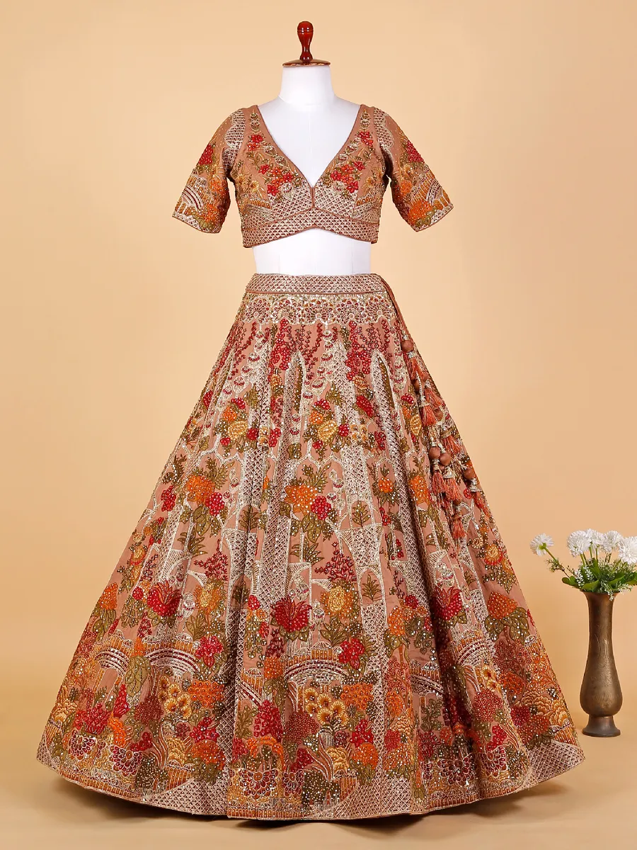 Georgeous peach silk bridal lehenga choli