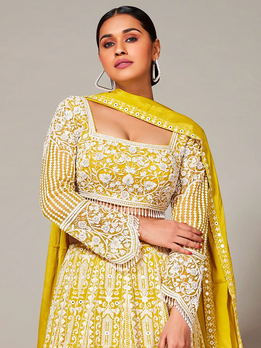 Georgeous yellow embroidery lehenga choli