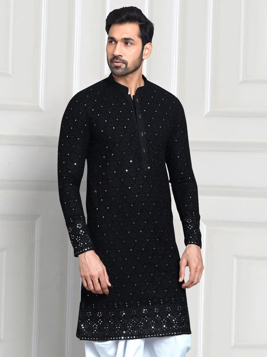 Georgette black kurta with dhoti