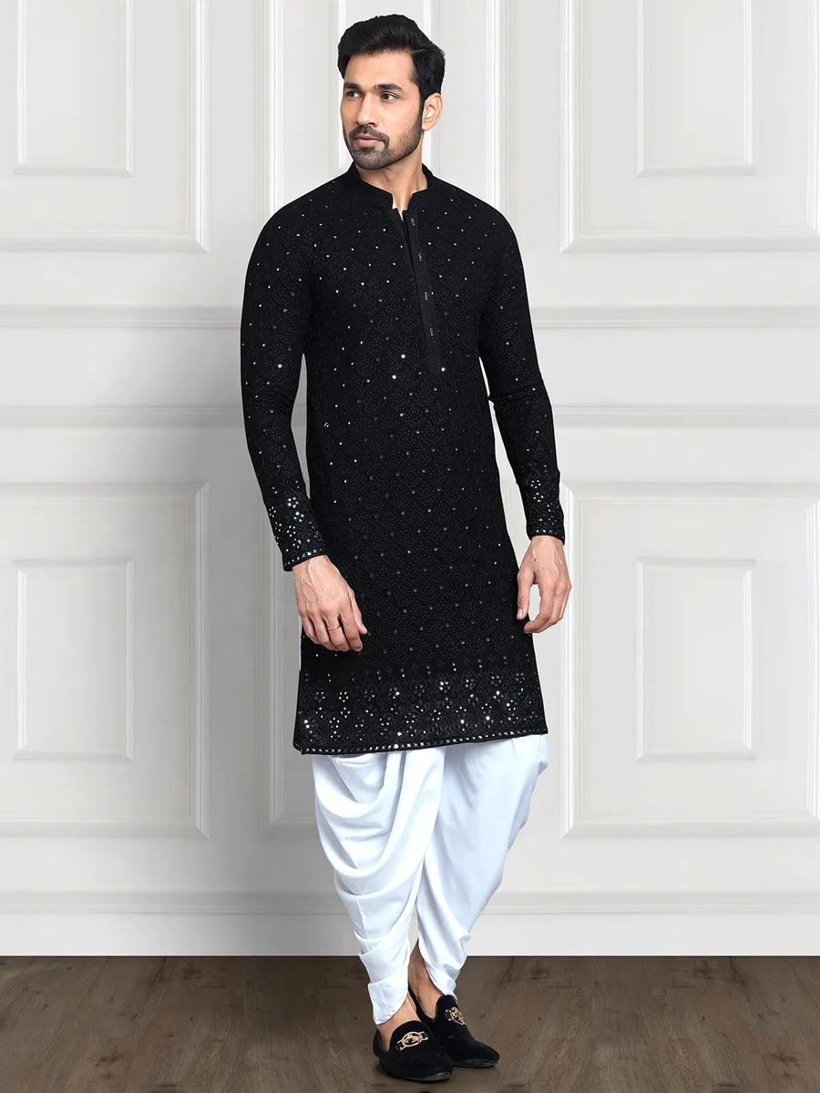 Georgette black kurta with dhoti