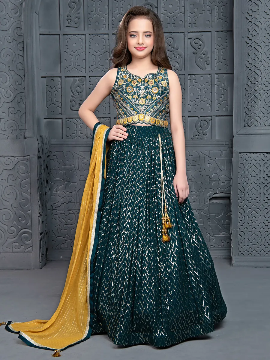 Georgette bottle green wedding lehenga choli