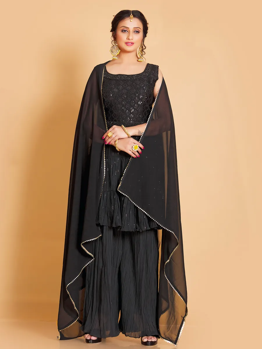 Georgette festive sharara suit in black