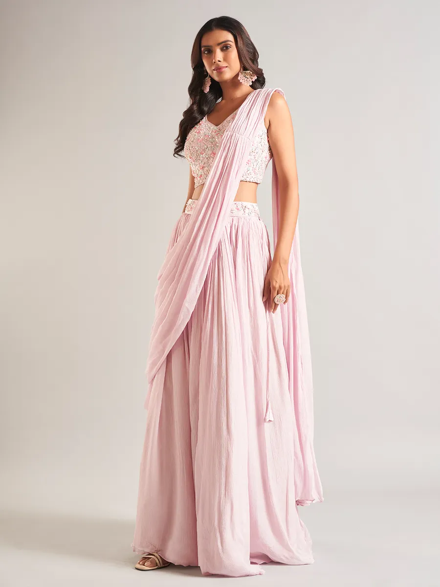 Georgette light pink lehenga choli for wedding