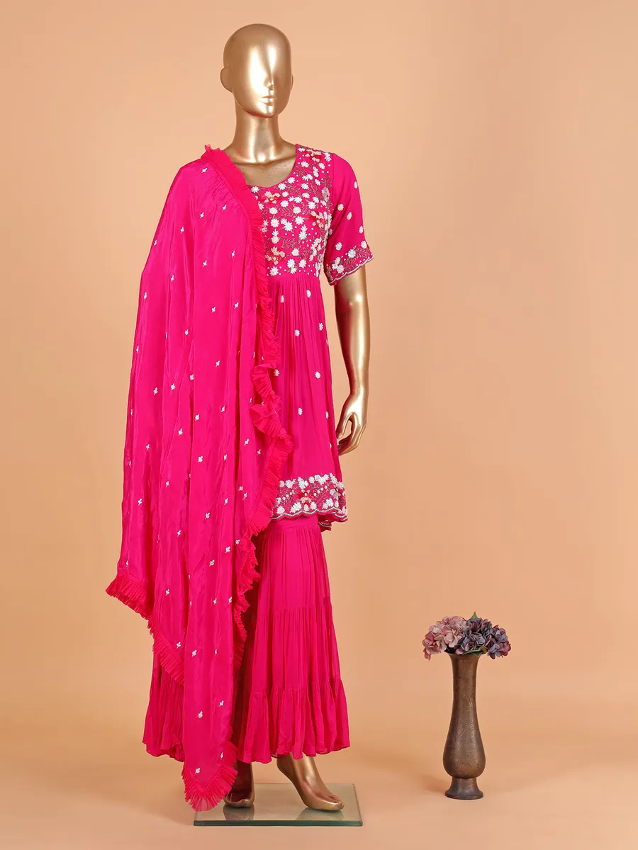 Georgette magenta sharara suit with dupatta