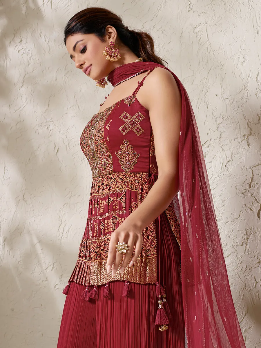 Georgette maroon printed palazzo suit