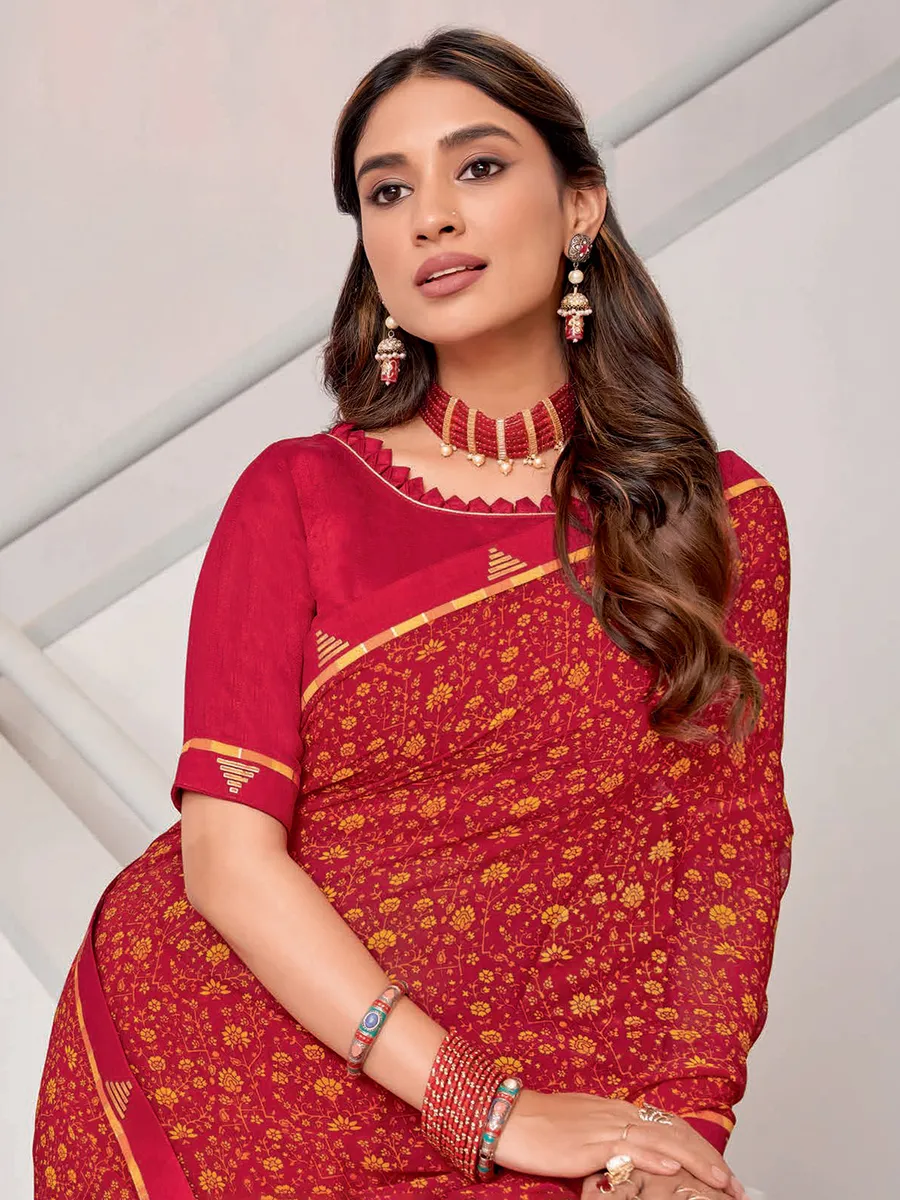 Georgette maroon printed saree