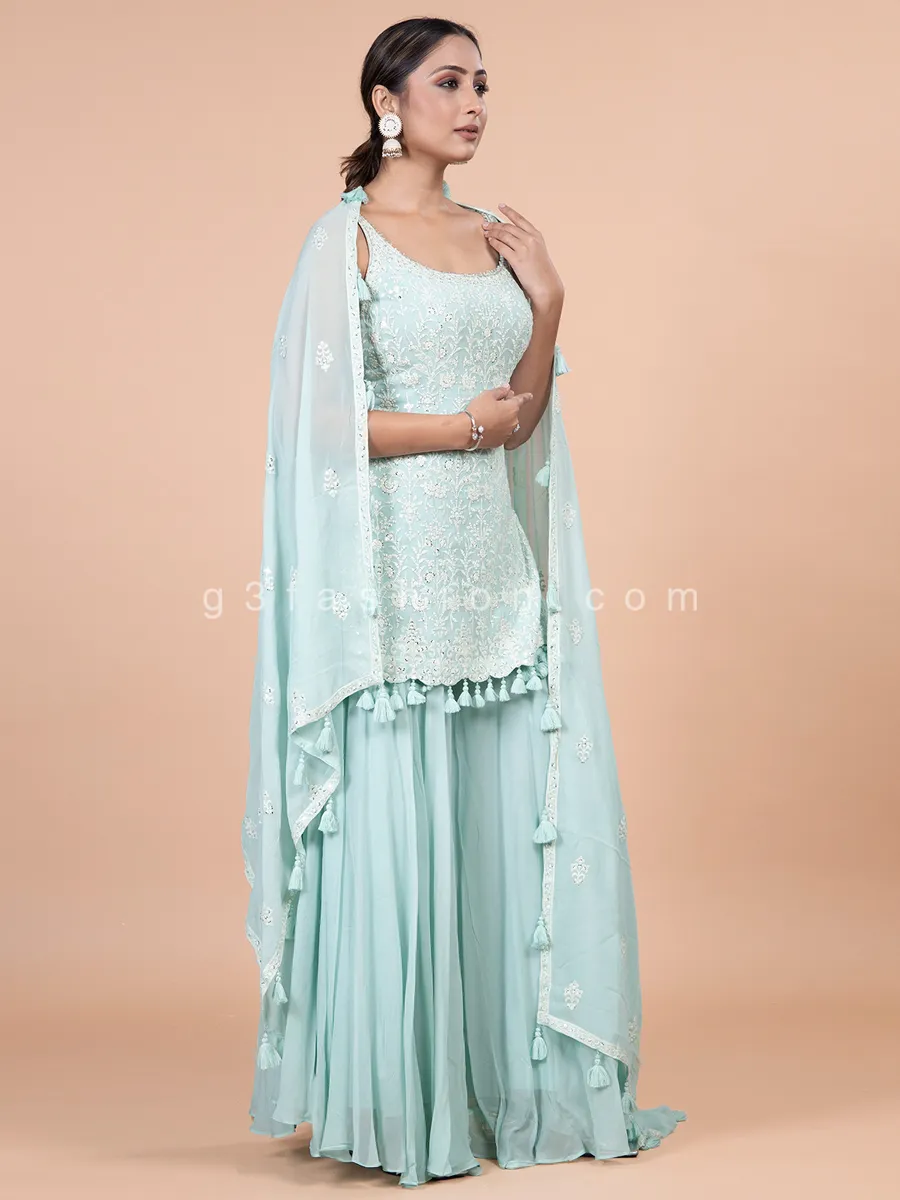 Georgette mint green palazzo suit for wedding