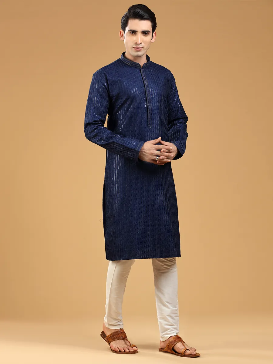 Georgette navy kurta suit with embroidery